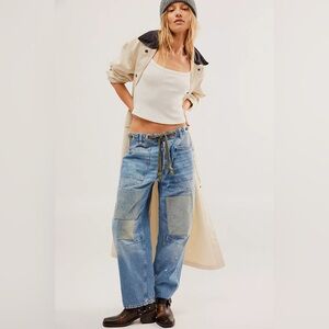 NWT FREE PEOPLE WE THE FREE Moxie Pull-On Barrel Jeans | Truest Blue MSRP $148